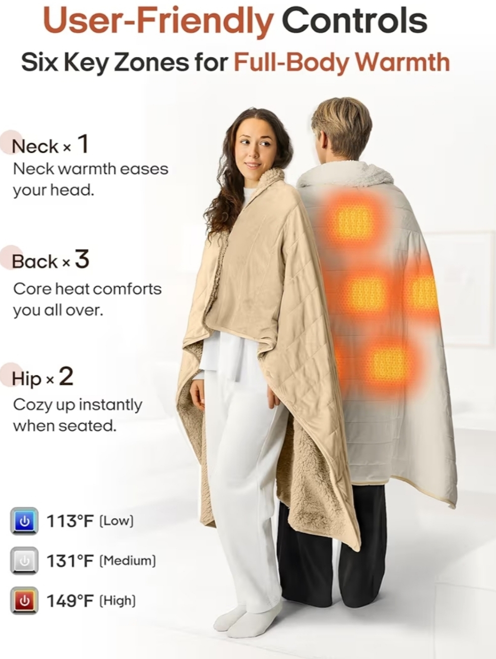 Plush Sherpa Electric Heated Blanket - Cream - Picture 10 of 13